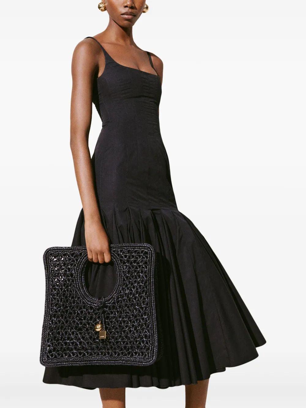 JACQUEMUS Carre Spiaggia Embellished Braided Raffia Tote In Black Product Image