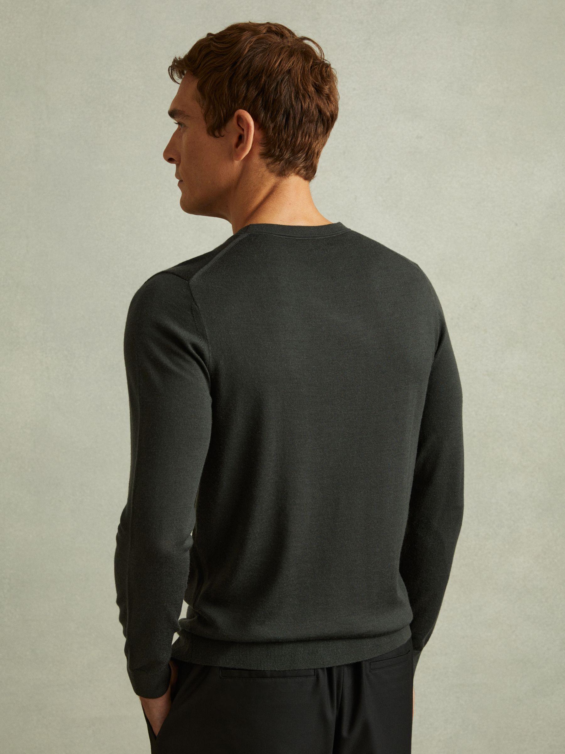 Merino Wool Crew Neck Jumper in Dark Military Green Product Image