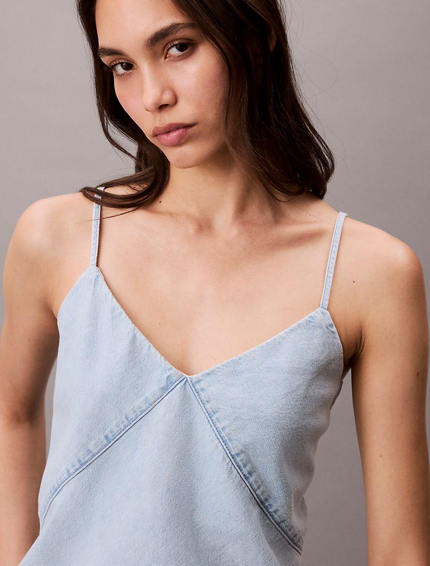 Cotton Linen Blend Denim Tank Top Product Image