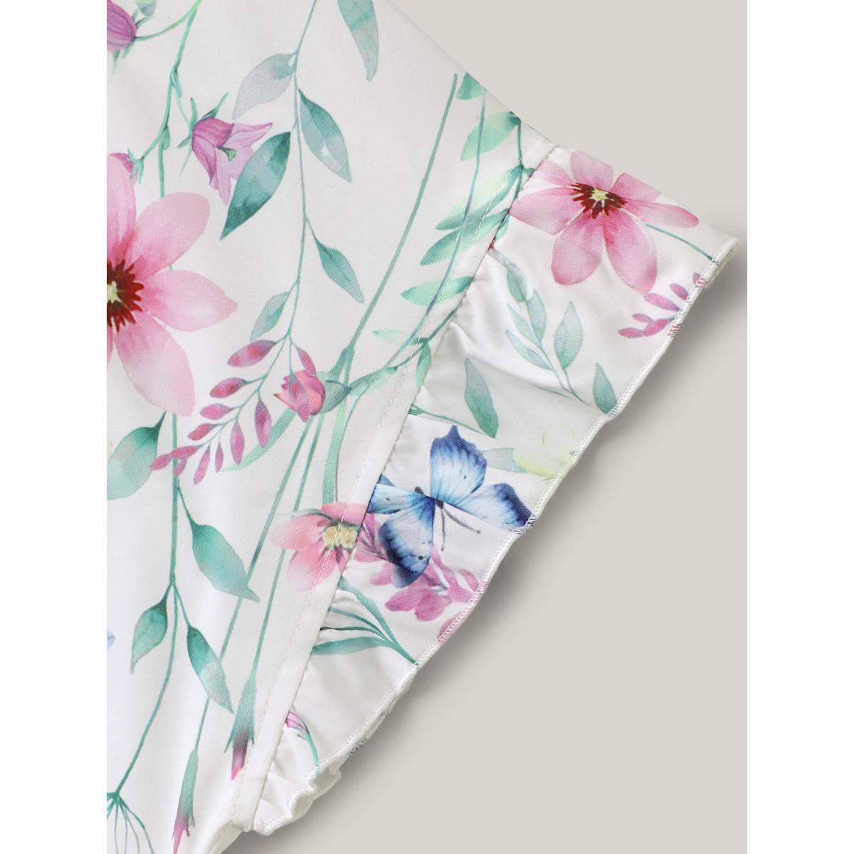 Plus Size Opticwhite Floral Bodice Round Neck Flared Blouse Women Elegant Short sleeve Round Neck Everyday-Elegant Blouses BloomChic 10/M Product Image