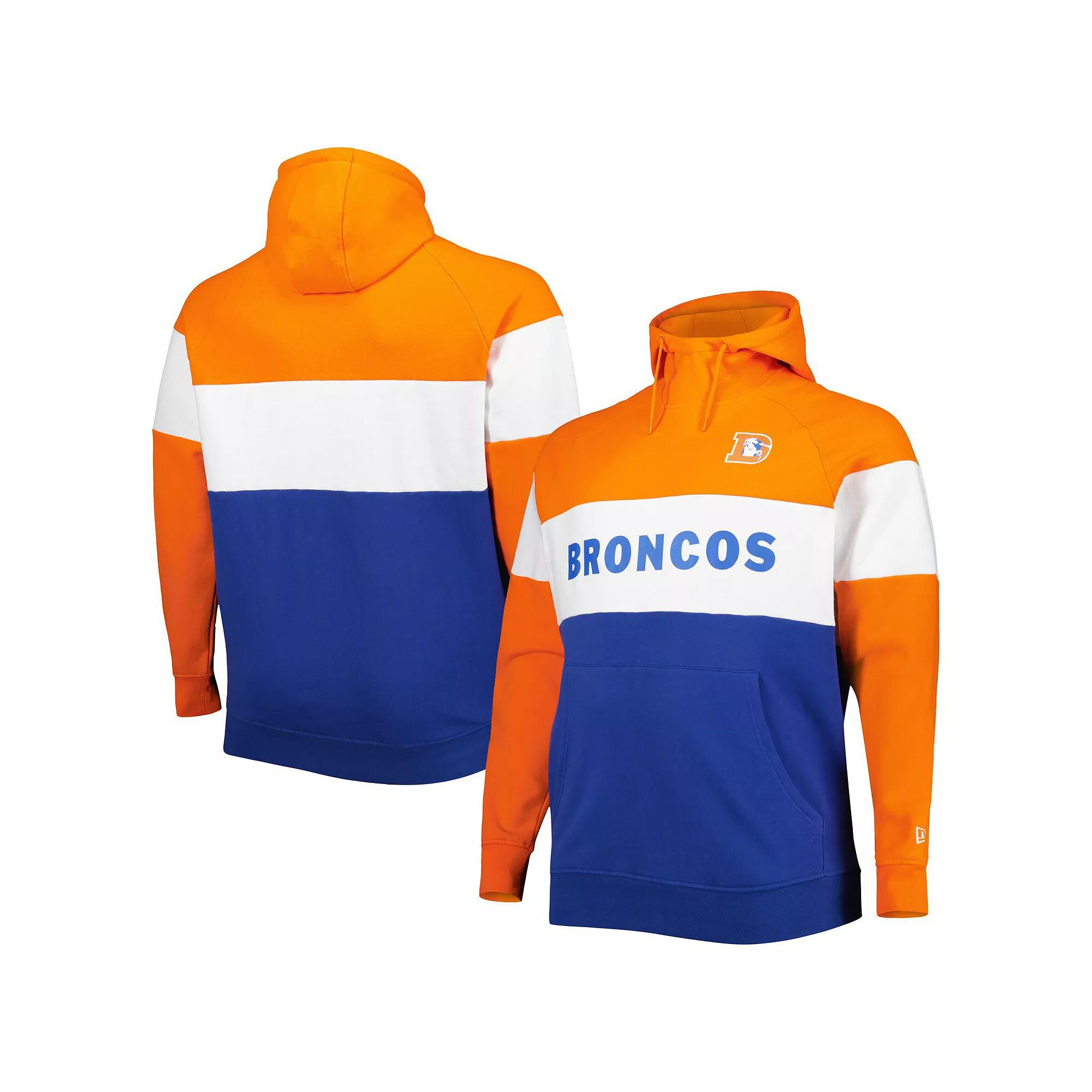 Men's New Era Orange/Royal Denver Broncos Big & Tall Throwback Colorblock Fleece Raglan Pullover Hoodie, Size: 4XB Product Image