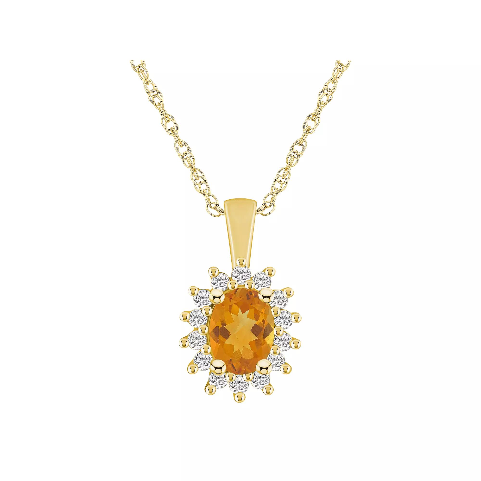 Alyson Layne 14k White Gold Oval Citrine & 1/3 Carat T.W. Diamond Halo Pendant Necklace, Women's, Size: 18" Product Image