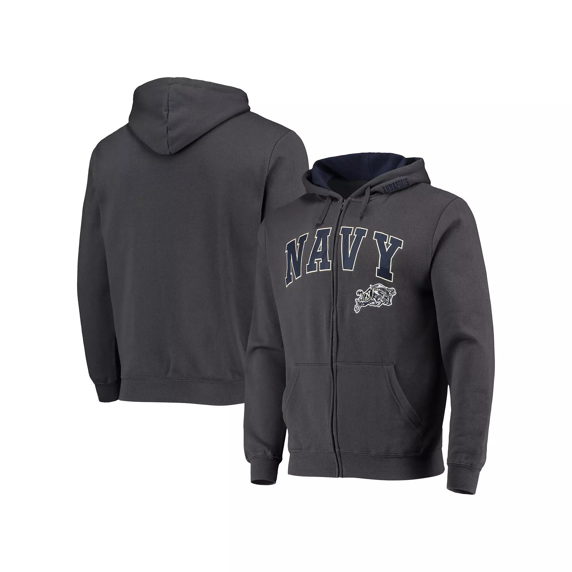 Men's Colosseum Charcoal Navy Midshipmen Arch & Logo 3.0 Full-Zip Hoodie, Size: Medium Product Image