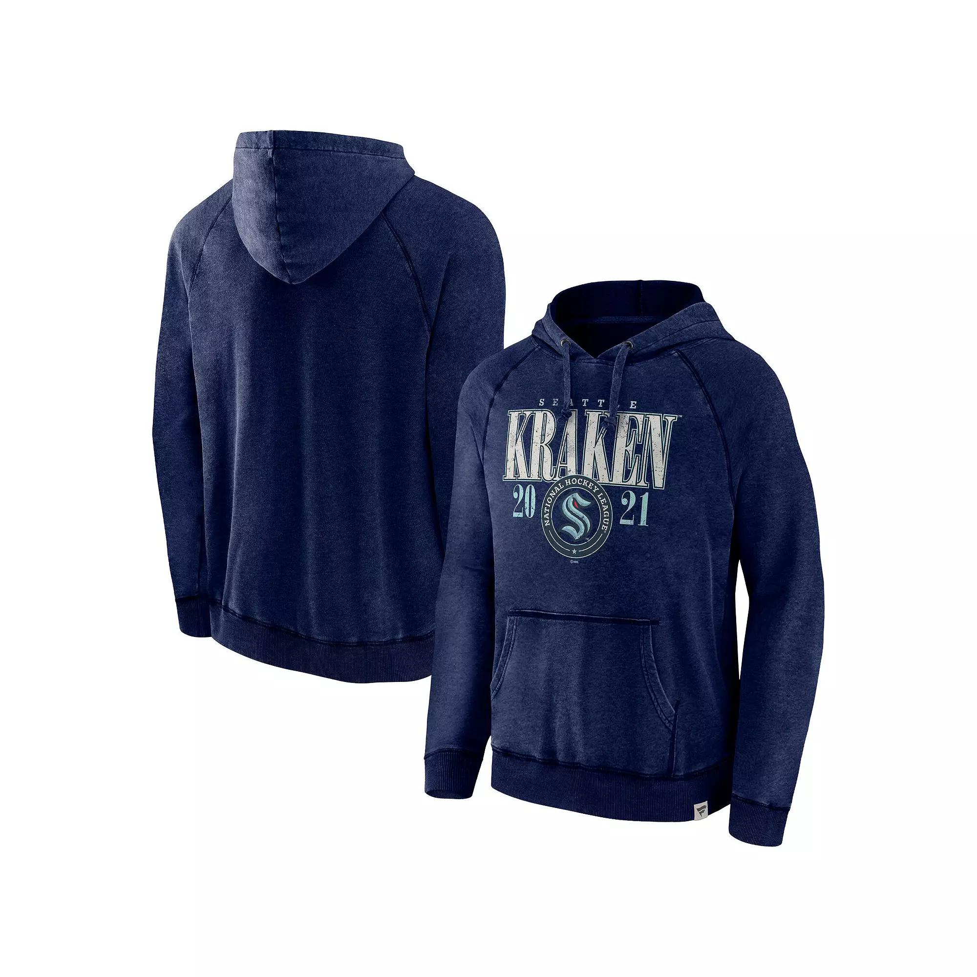 Men's Fanatics Heather Deep Sea Blue Seattle Kraken Shoulder-To-Shoulder Raglan Pullover Hoodie,  Product Image