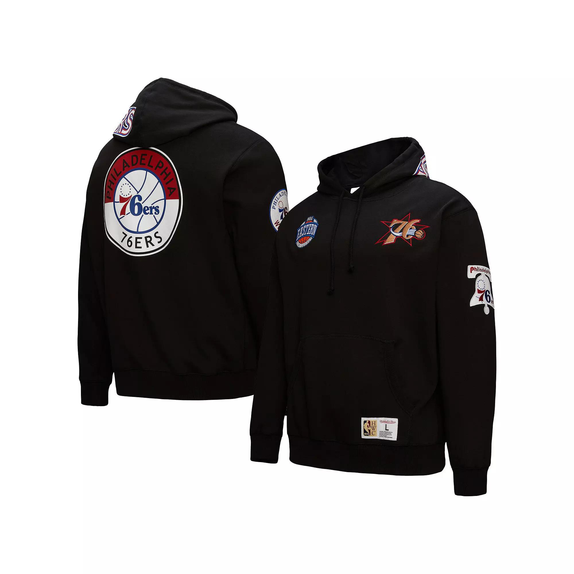 Men's Mitchell & Ness Black Philadelphia 76ers Hardwood Classics Blackout Collection Pullover Hoodie,  Product Image