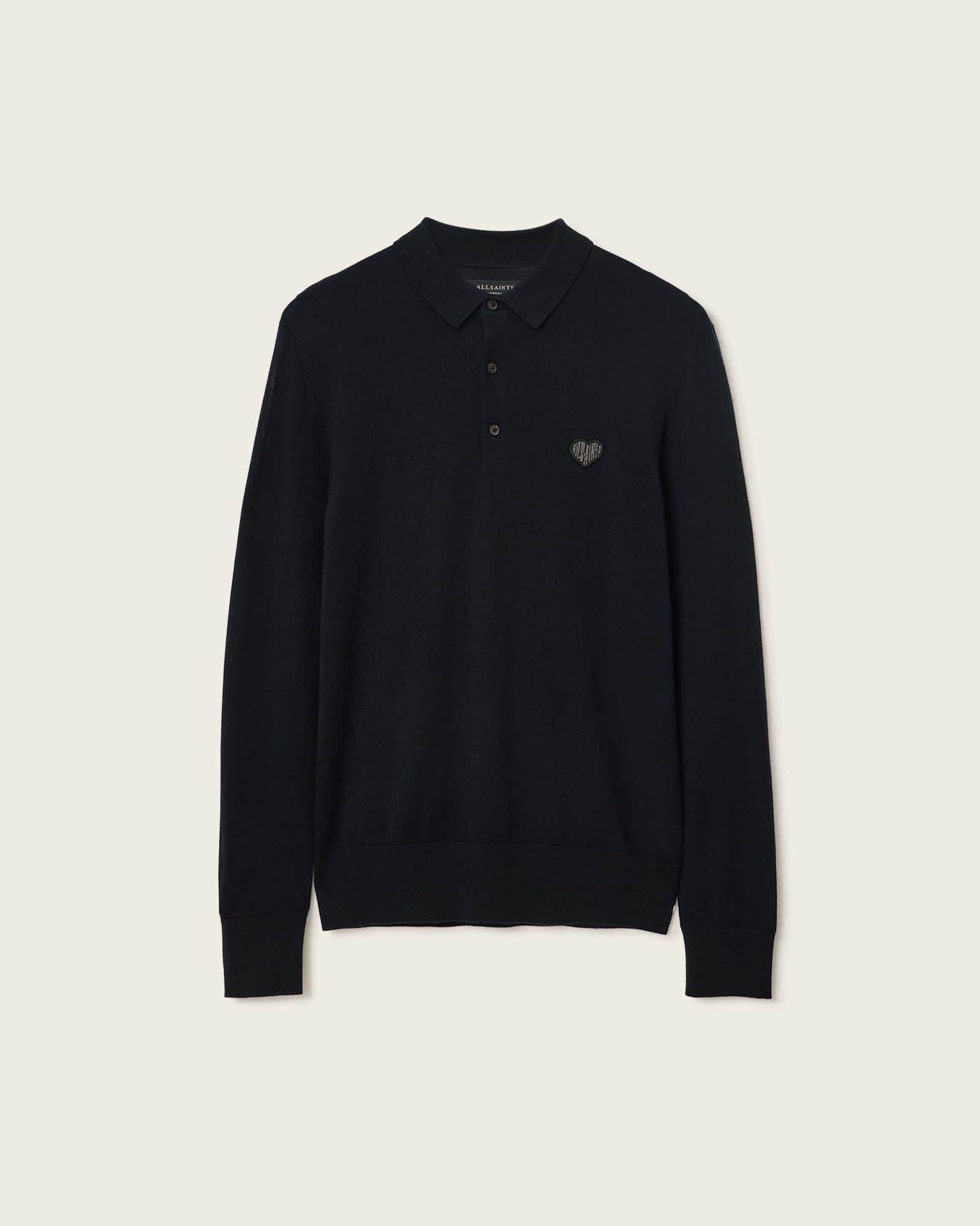 Lover Merino Long Sleeve Polo INK NAVY BLUE | ALLSAINTS US Product Image