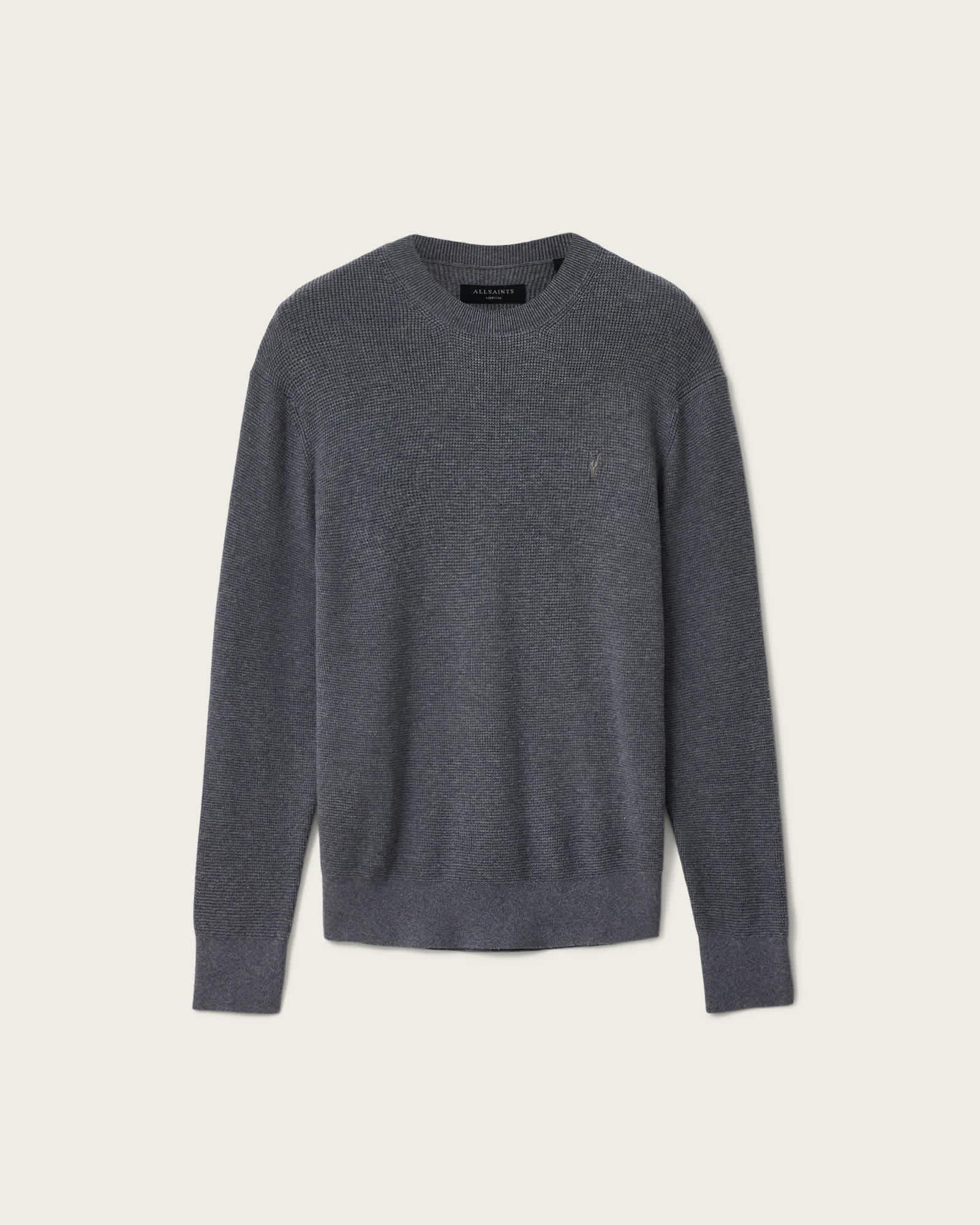 Aspen Crew Neck Waffle Sweater SLATE BLUE | ALLSAINTS US Product Image