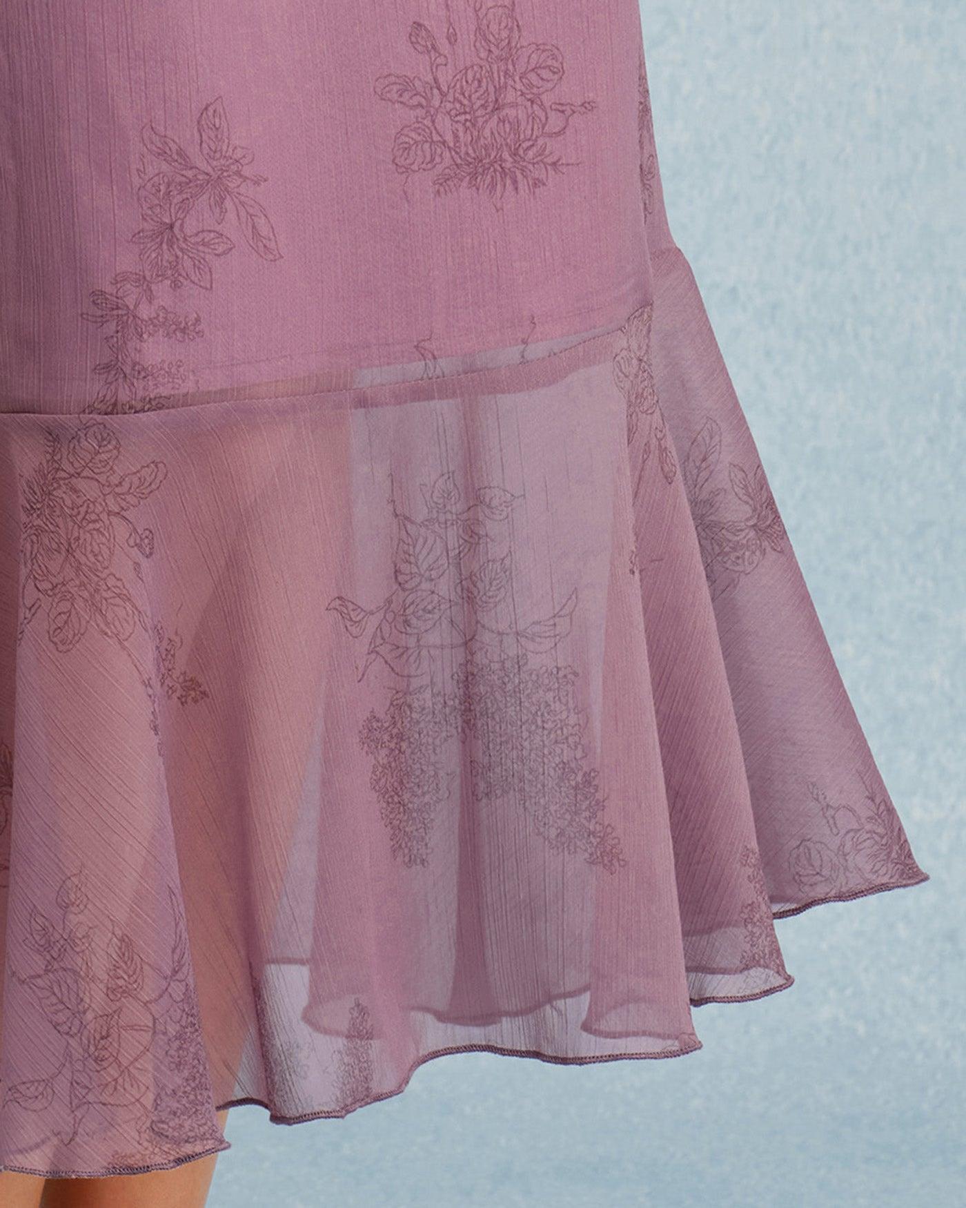 Purple V Neck Floral Ruffle Camis Product Image