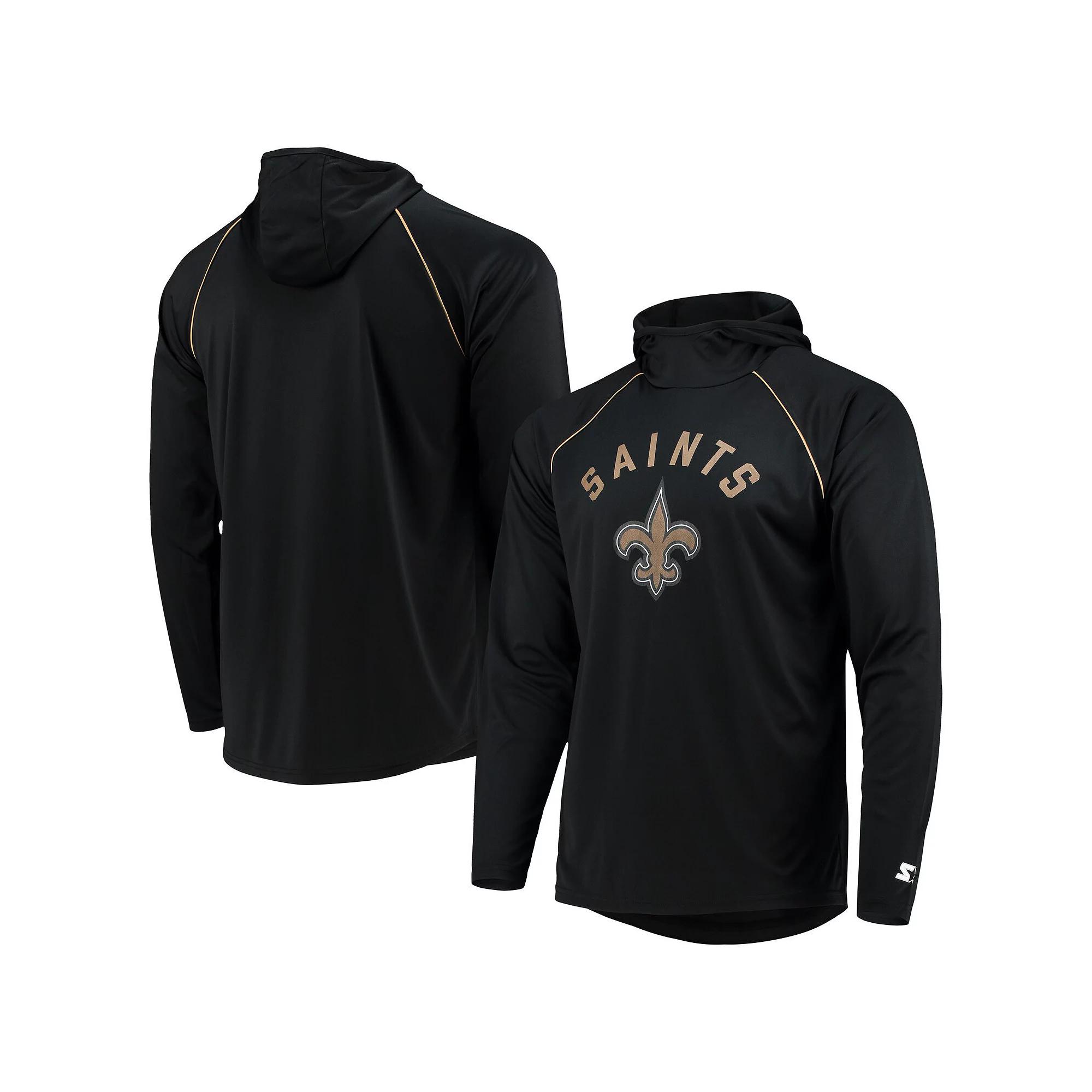 Men's Starter Black New Orleans Saints Raglan Long Sleeve Hoodie T-Shirt, Size: Large Product Image
