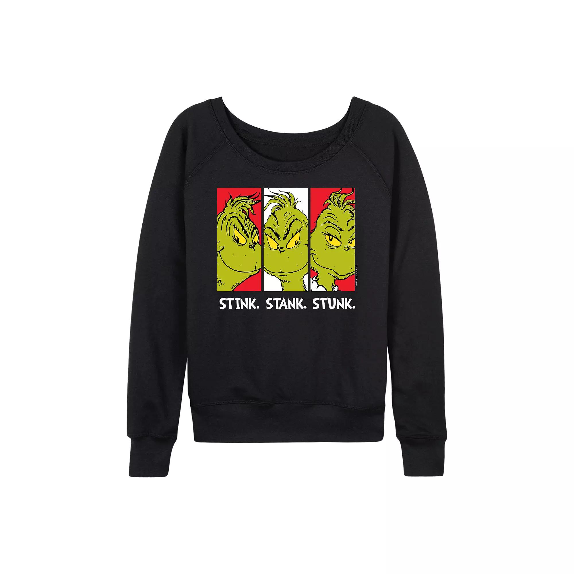 Women's Dr. Seuss Grinch Stink Stank Stunk French Terry Long Sleeve Tee,  Product Image