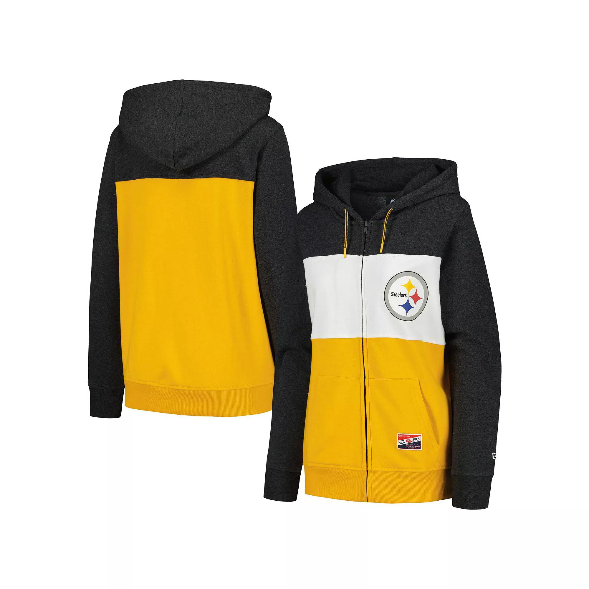 Women's New Era Black Pittsburgh Steelers Color-Block Full-Zip Hoodie, Size: Small Product Image