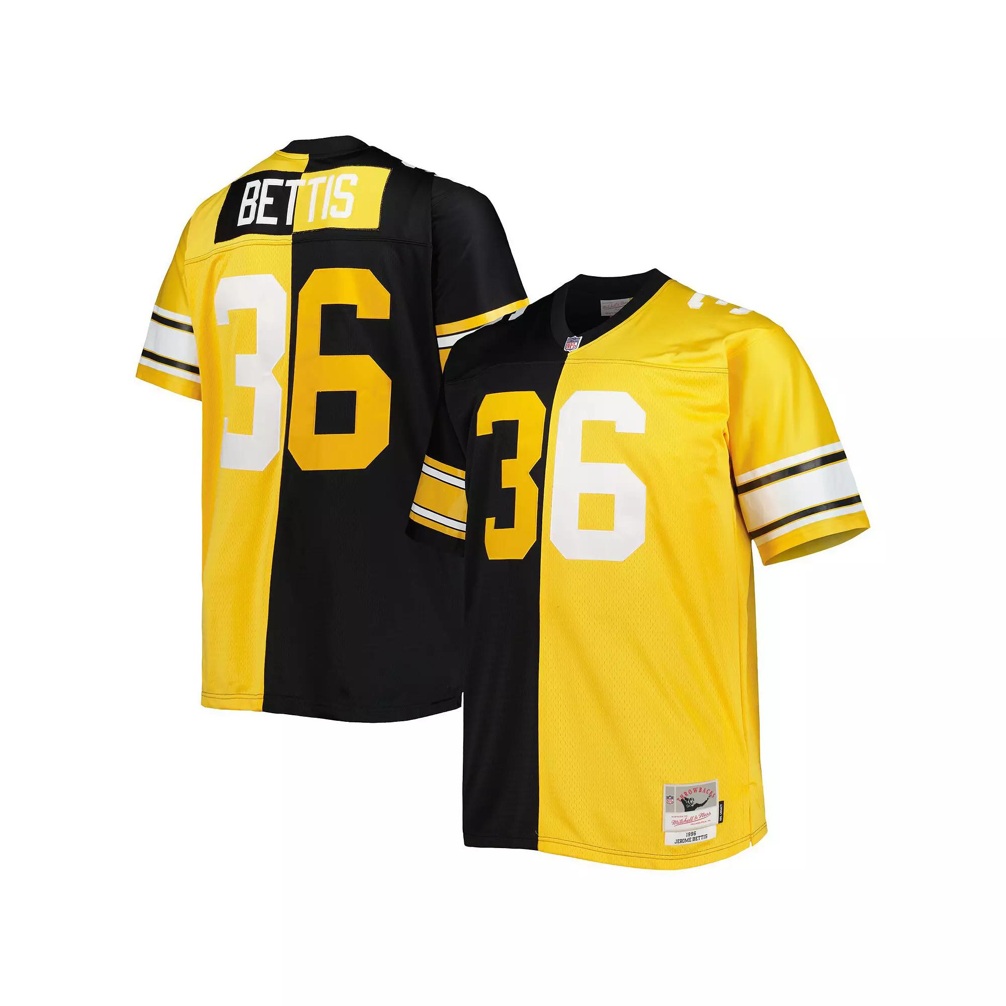 Men's Mitchell & Ness Jerome Bettis Black/Gold Pittsburgh Steelers Big & Tall Split Legacy Retired Player Replica Jersey, Size: 6XB Product Image