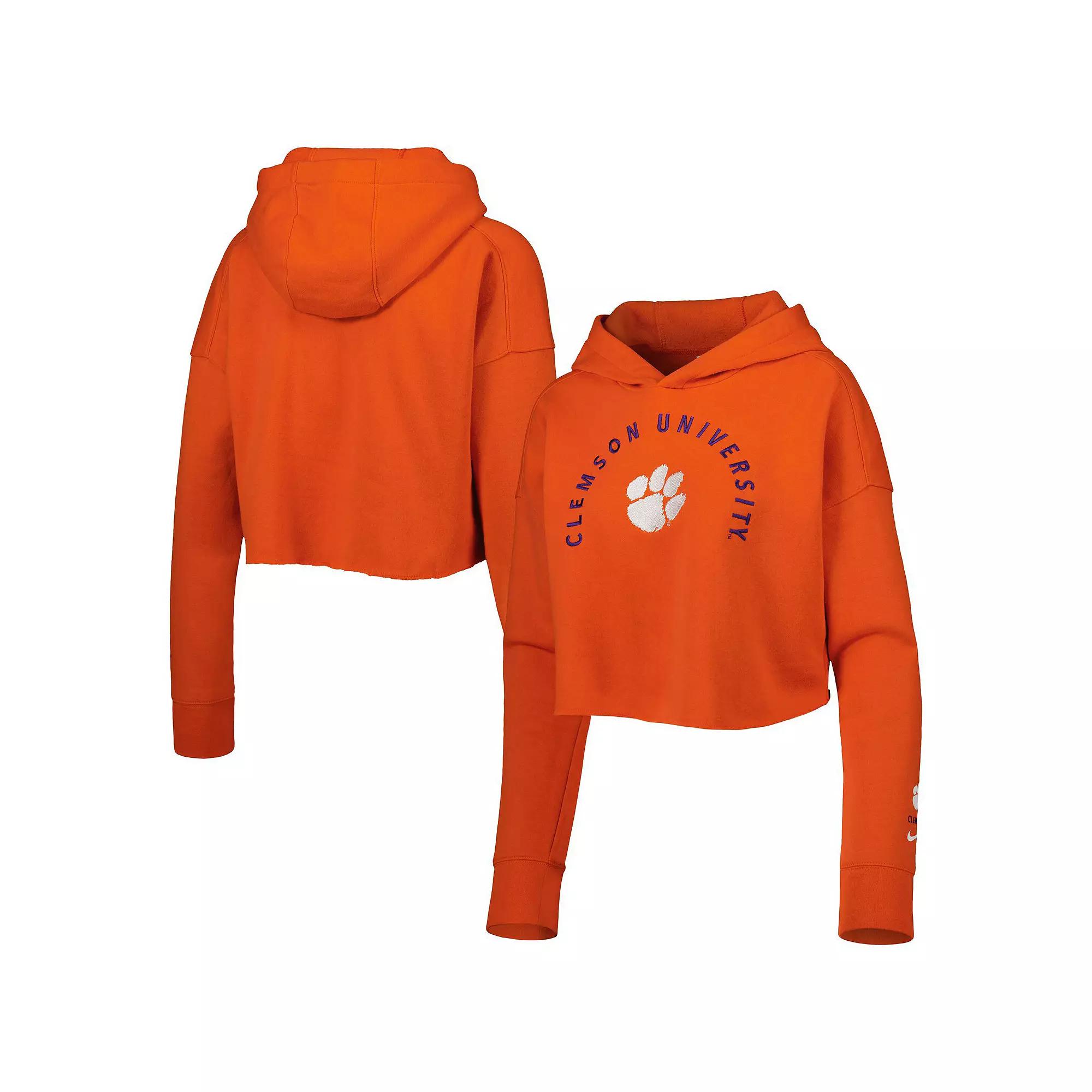 Women's Nike Orange Clemson Tigers 2-Hit Cropped Pullover Hoodie,  Product Image