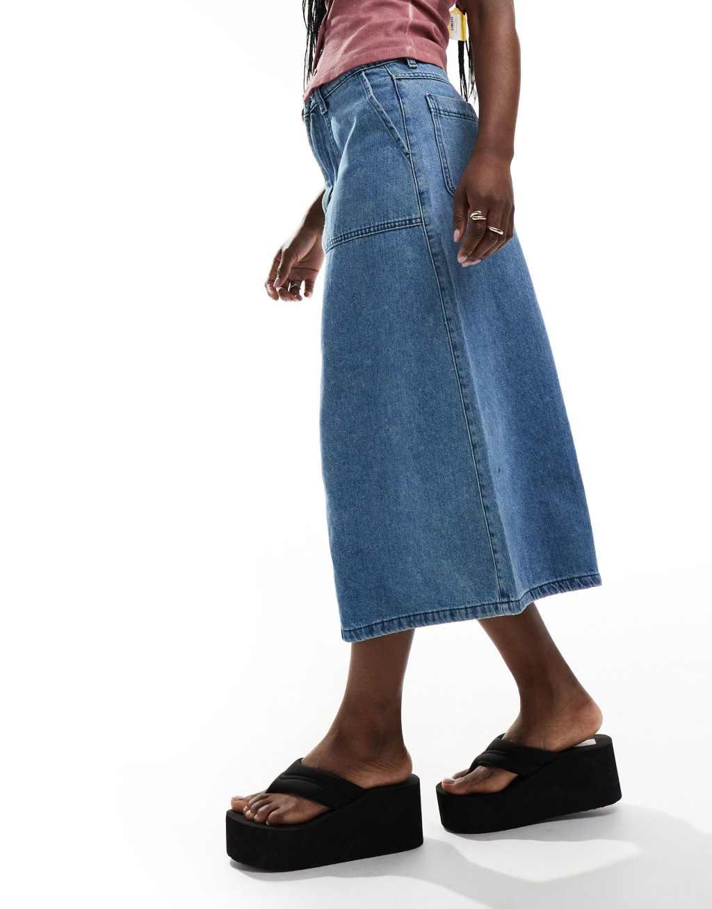 Vans Union denim carpenter maxi skirt in blue Product Image