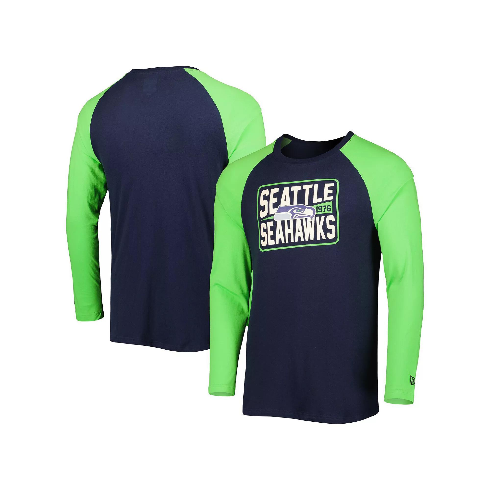 Men's New Era College Navy Seattle Seahawks Current Raglan Long Sleeve T-Shirt, Size: 2XL, Blue Product Image