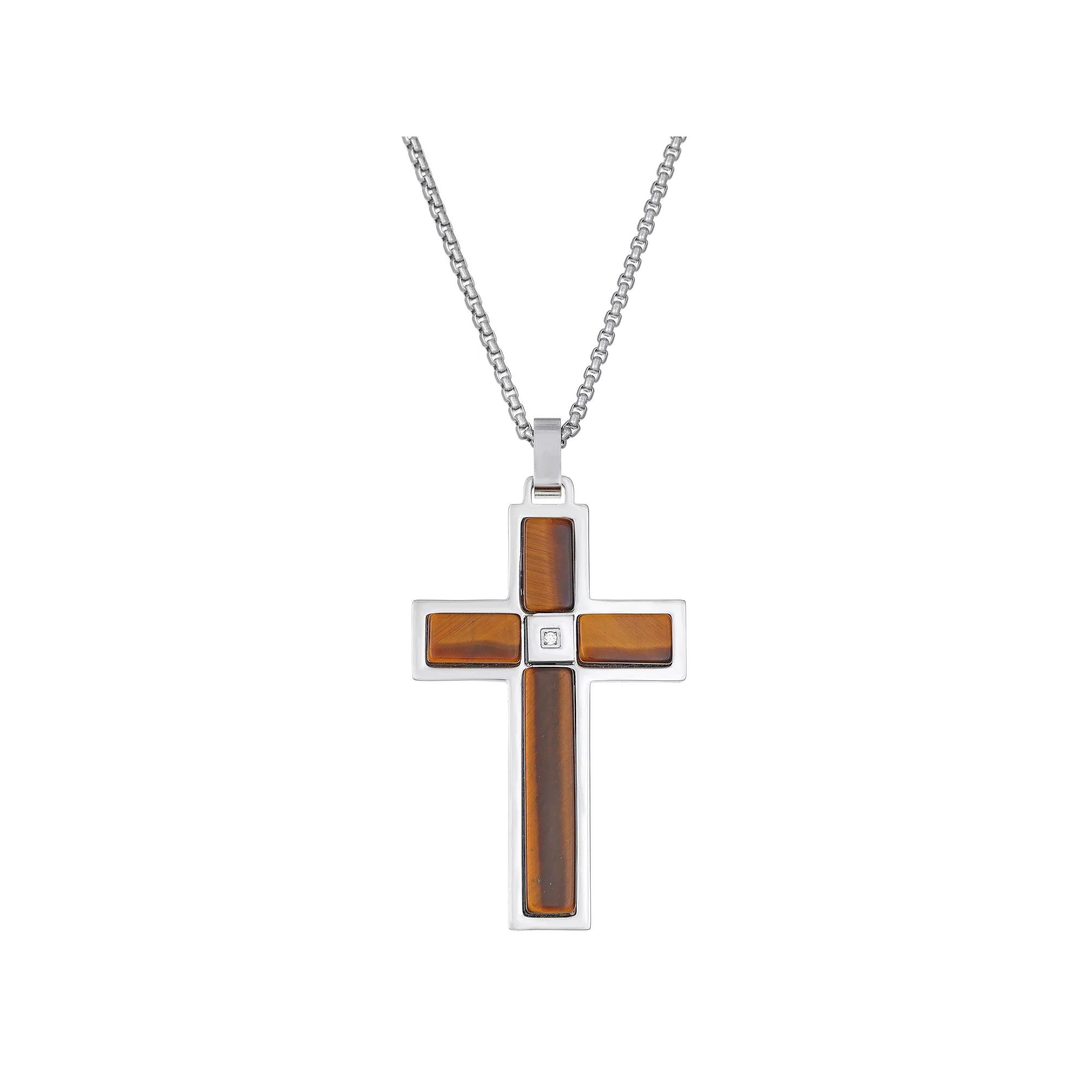 Men's LYNX Stainless Steel Cubic Zirconia Cross Pendant Necklace, Size: 24" Product Image