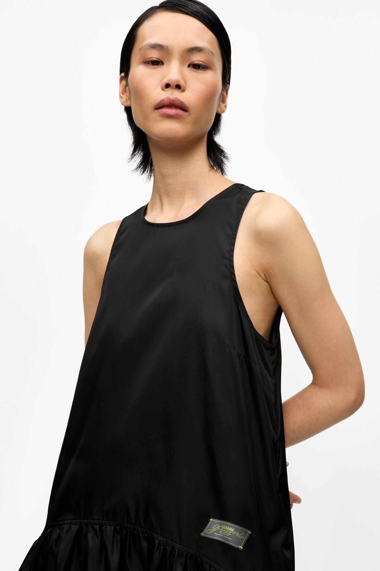 Black Duchesse Nylon Midi Dress Product Image