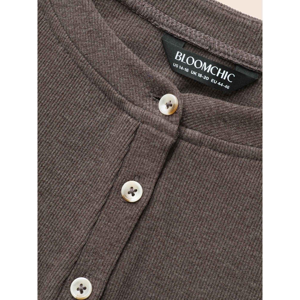 Plus Size Airy Cozy Drop Shoulder T-shirt DarkBrown Women Casual Texture Round Neck Everyday T-shirts BloomChic 28/5X Product Image