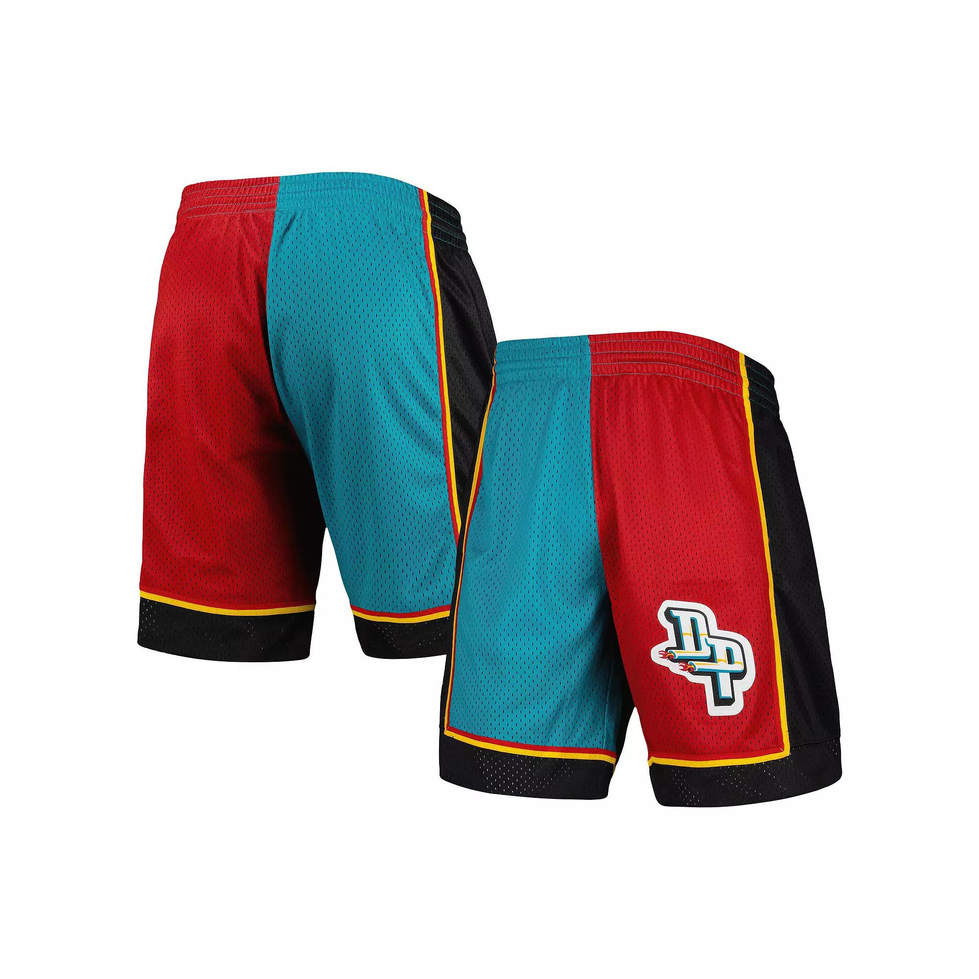 Men's Mitchell & Ness Teal/Red Detroit Pistons Hardwood Classics 1998 Split Swingman Shorts, Size: 3XL, Pis Blue Product Image