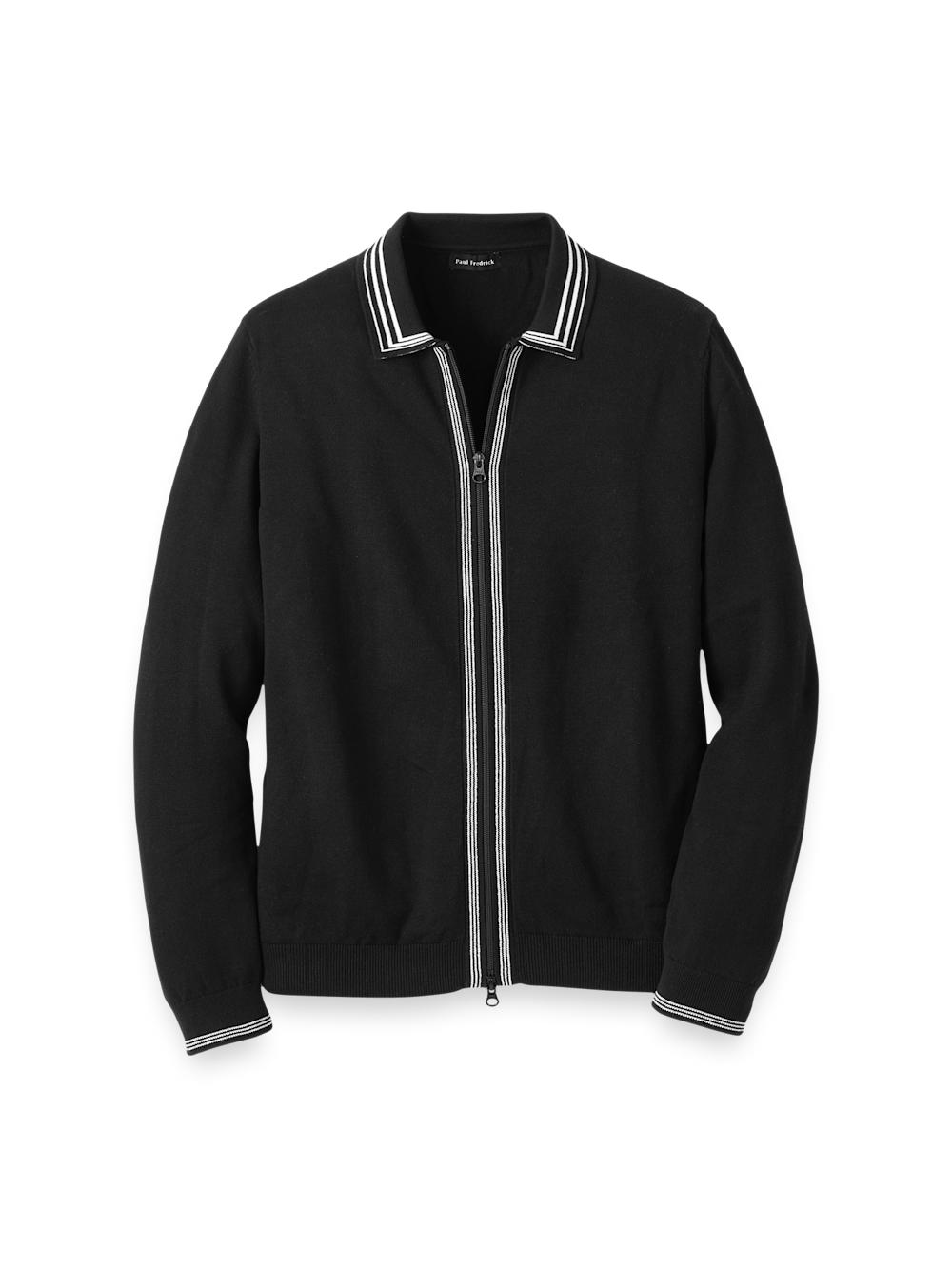 Cotton Full Zip Polo - Black Product Image