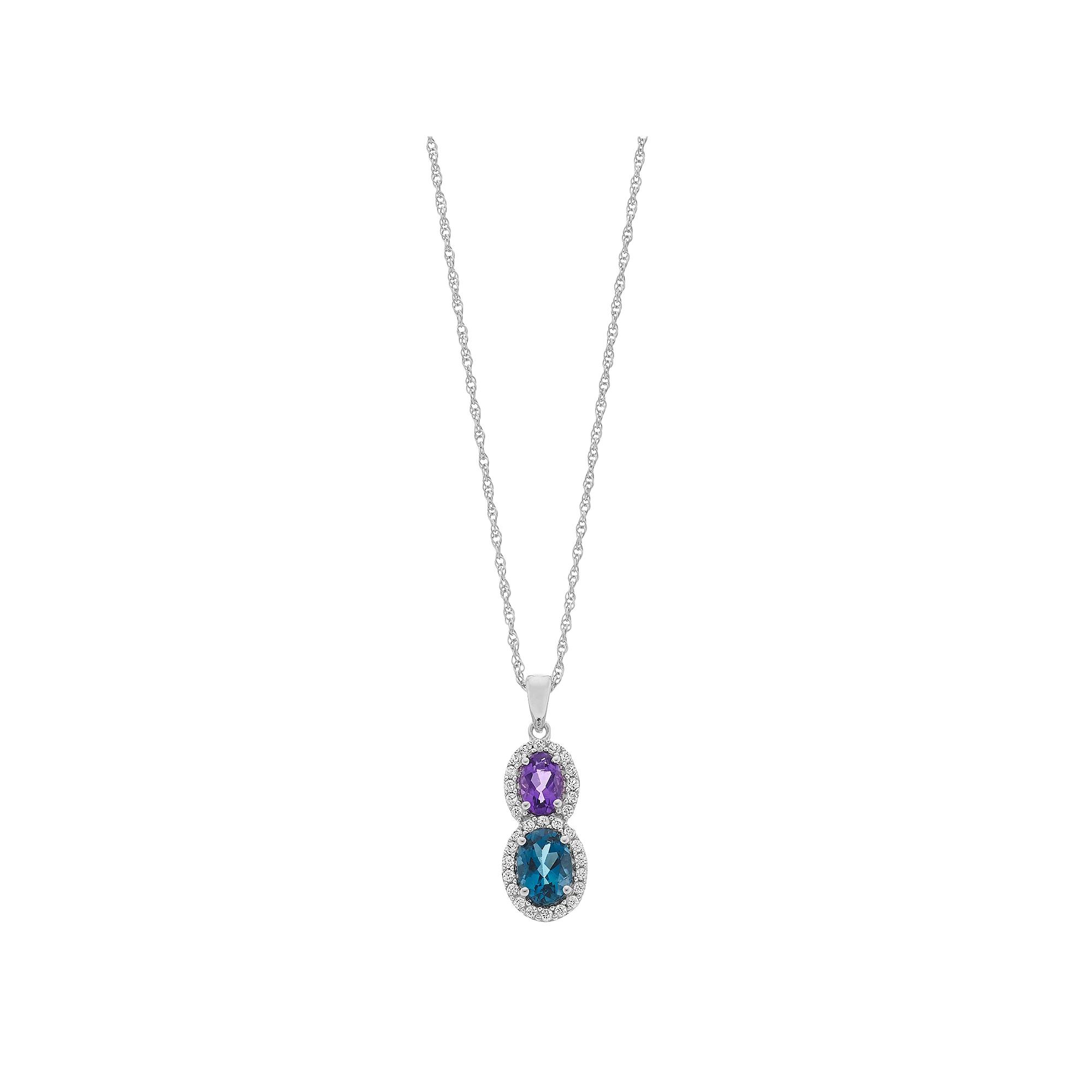 LeRose by Lexi and Rose Sterling Silver London Blue Topaz, Amethyst & Lab-Created White Sapphire Pendant Necklace, Women's,  Product Image
