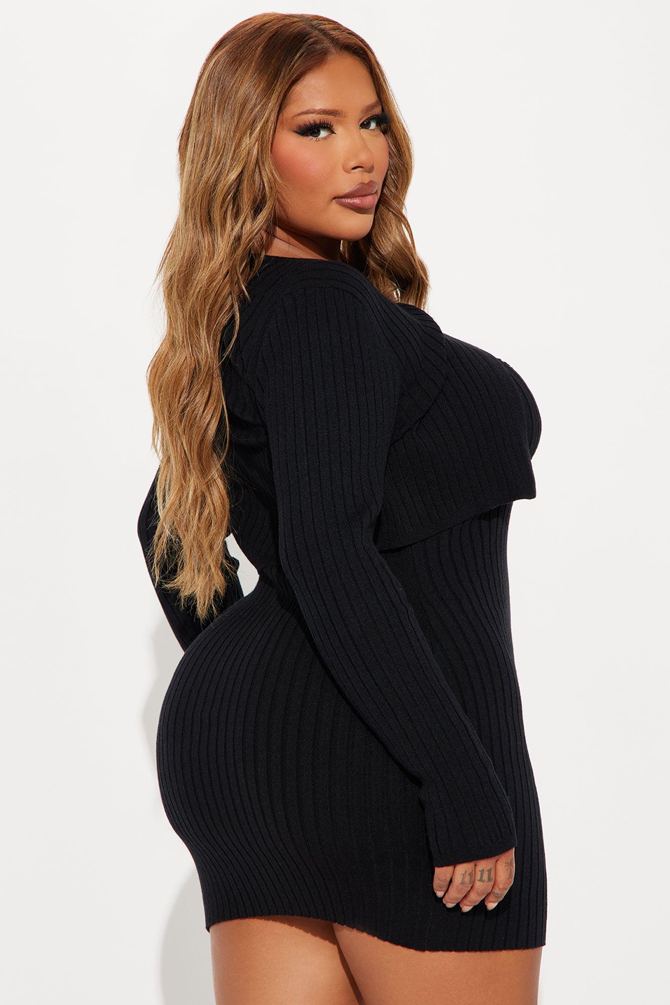 Palmer Ribbed Mini Dress Set - Black Product Image