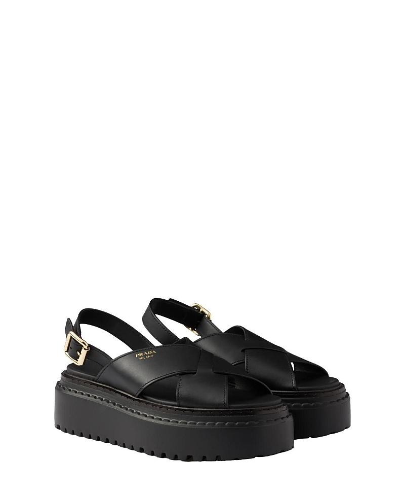 Prada Womens Leather Crisscross Sandals Product Image