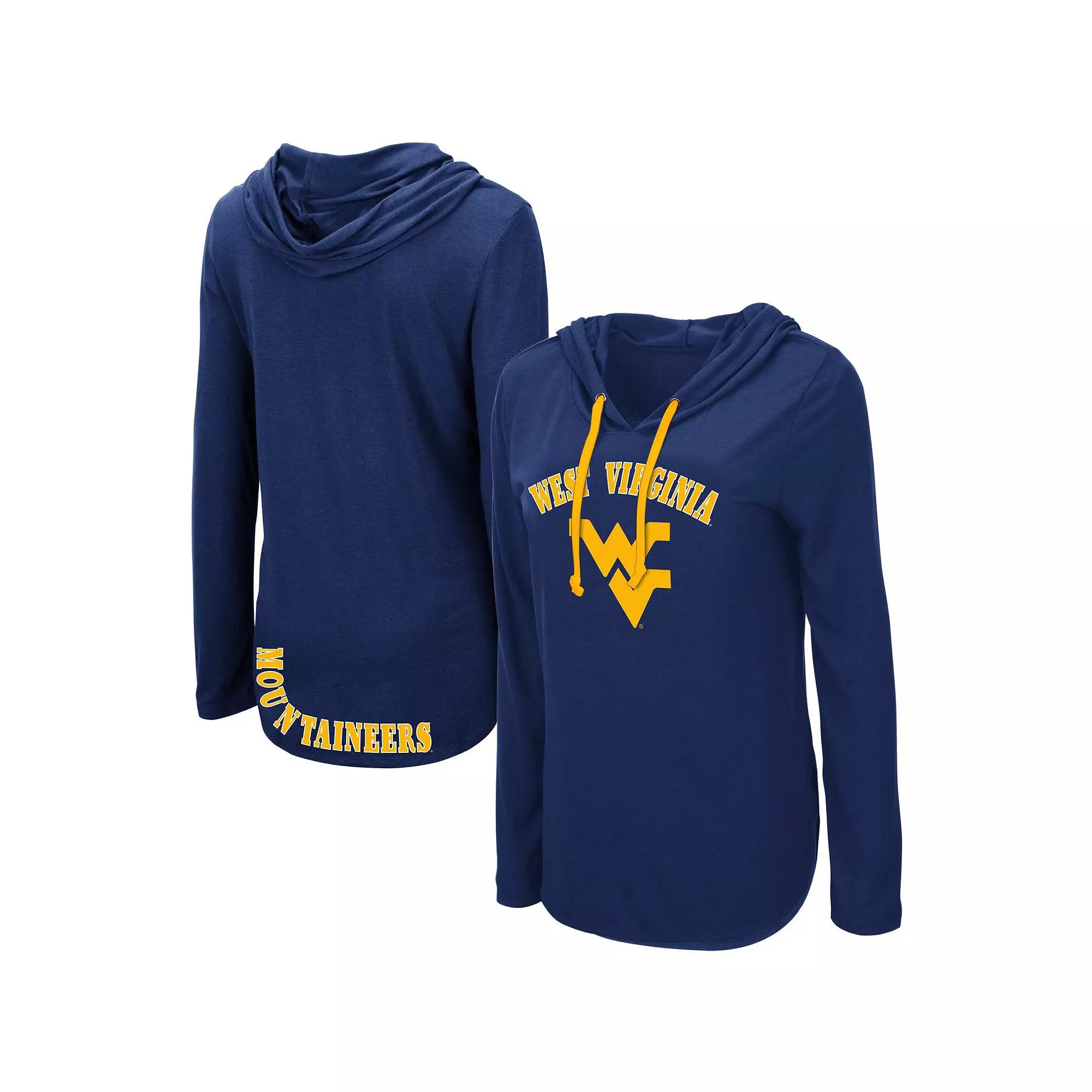 Women's Colosseum Navy West Virginia Mountaineers My Lover Lightweight Hooded Long Sleeve T-Shirt,  Product Image