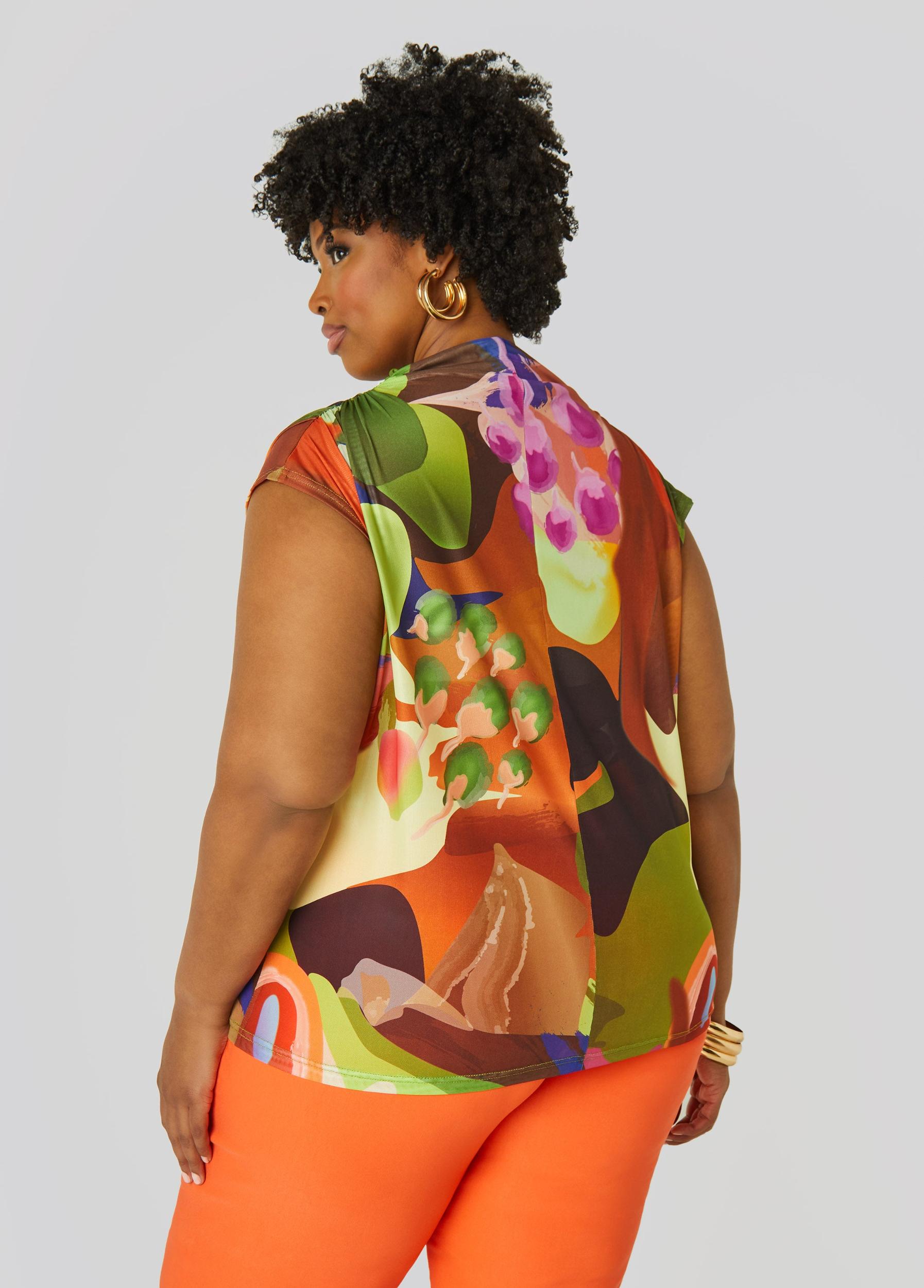 Abstract Print Mesh Top Product Image