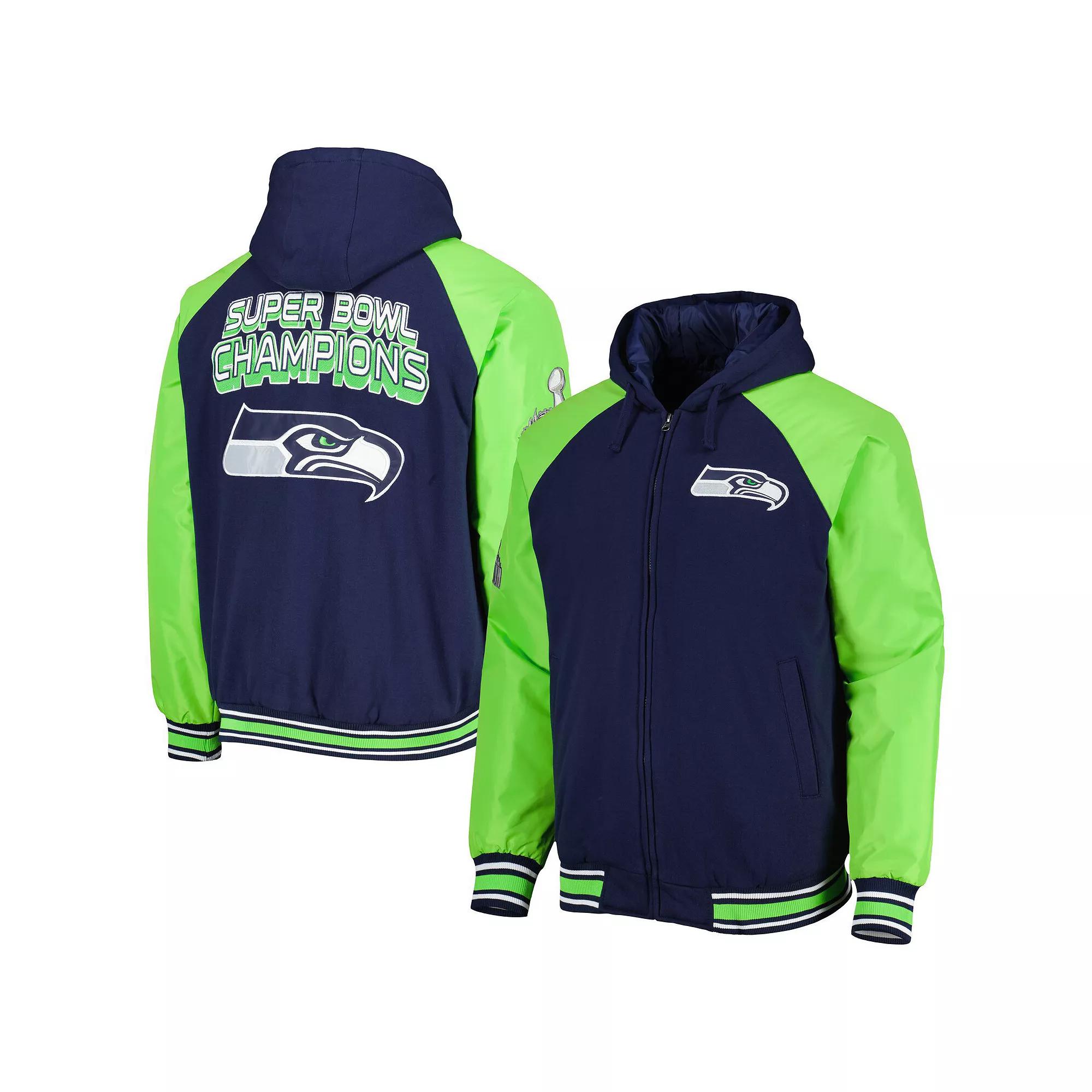 Men's G-III Sports by Carl Banks College Navy Seattle Seahawks Defender Raglan Full-Zip Hoodie Varsity Jacket, Size: XL, Blue Product Image