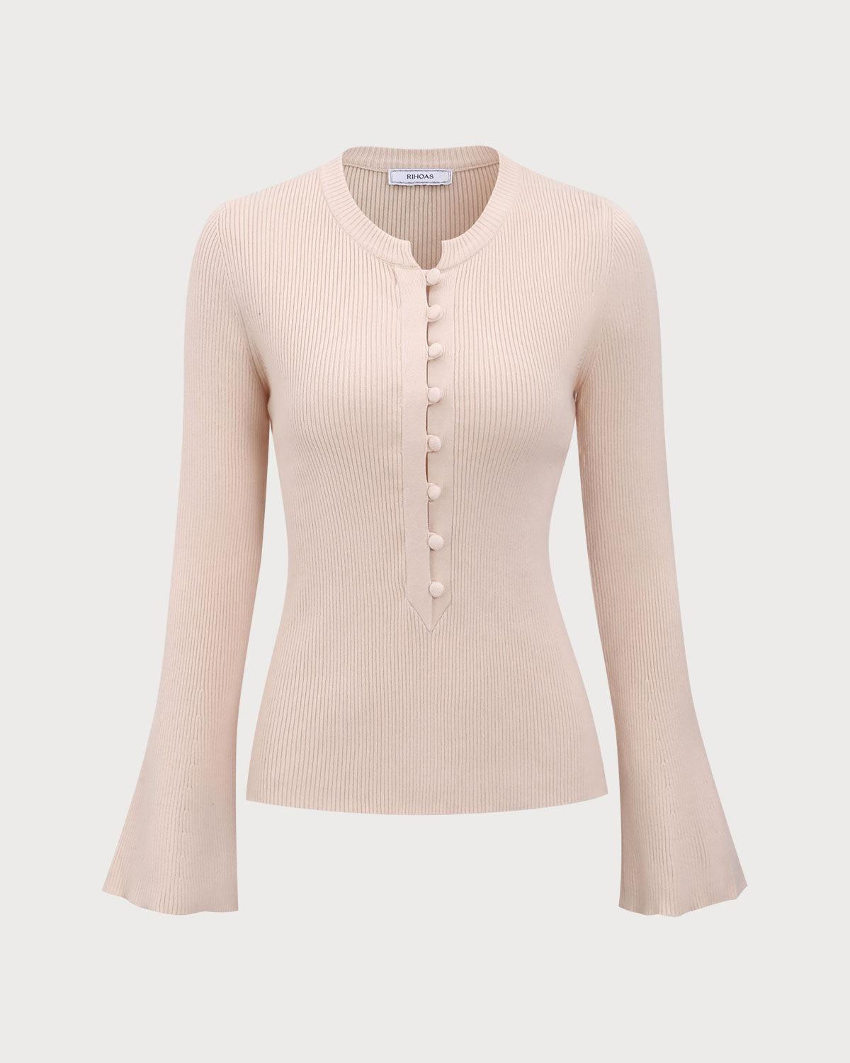 The Apricot Round Neck Button Up Knit Top Product Image