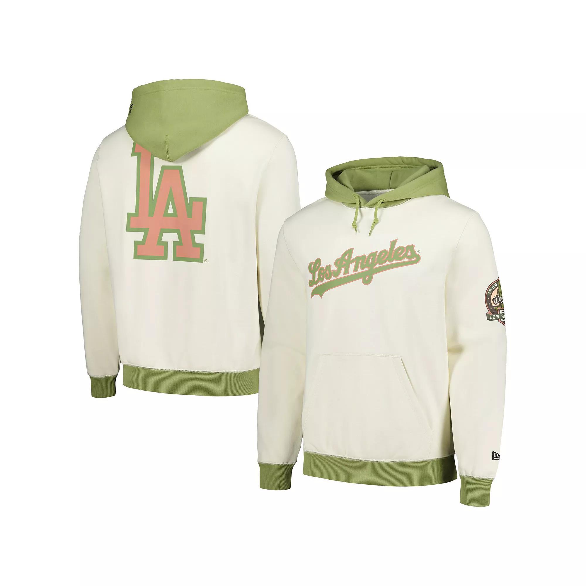 Men's New Era Cream/Green Los Angeles Dodgers Color Pop Pullover Hoodie, Size: Large, Beige Product Image