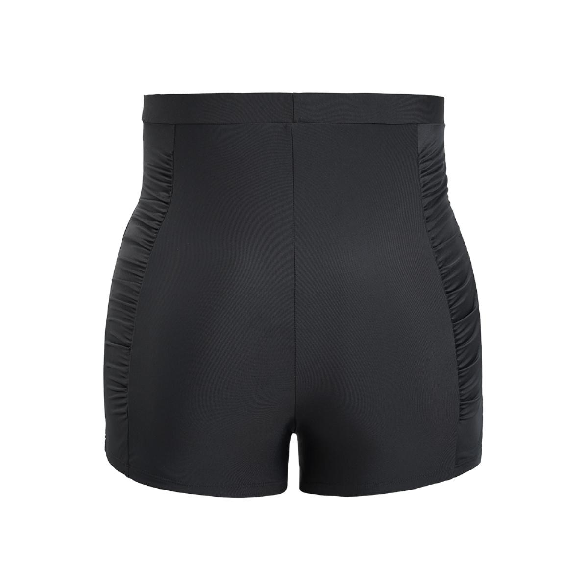 Plus Size Solid High Waist Ruched Detail Swim Shorts Women's Swimwear Black Beach Gathered High stretch Skinny High Rise Curve Swim Bottoms BloomChic 26/4X Product Image