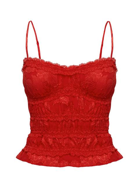 Angelie Jacquard Ruched Top Red Product Image