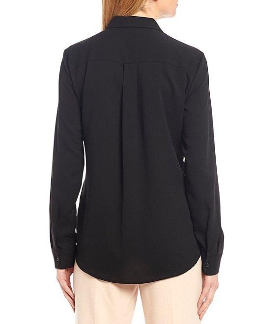 Alex Marie Piper Lightweight Soft Crepe de Chine Point Collar Long Sleeve Button Front Top Product Image