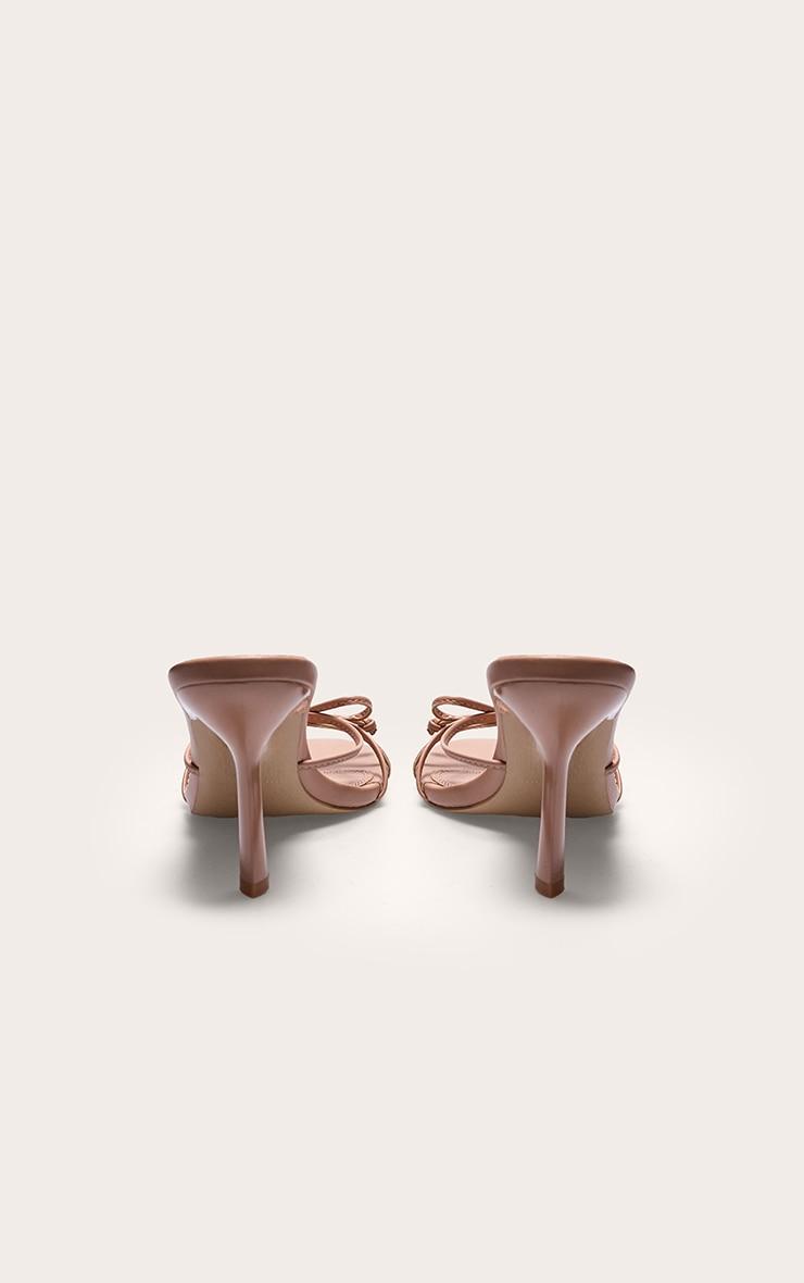 Nude PU Round Toe Bow Detail Mid Stiletto Heeled Mules Product Image