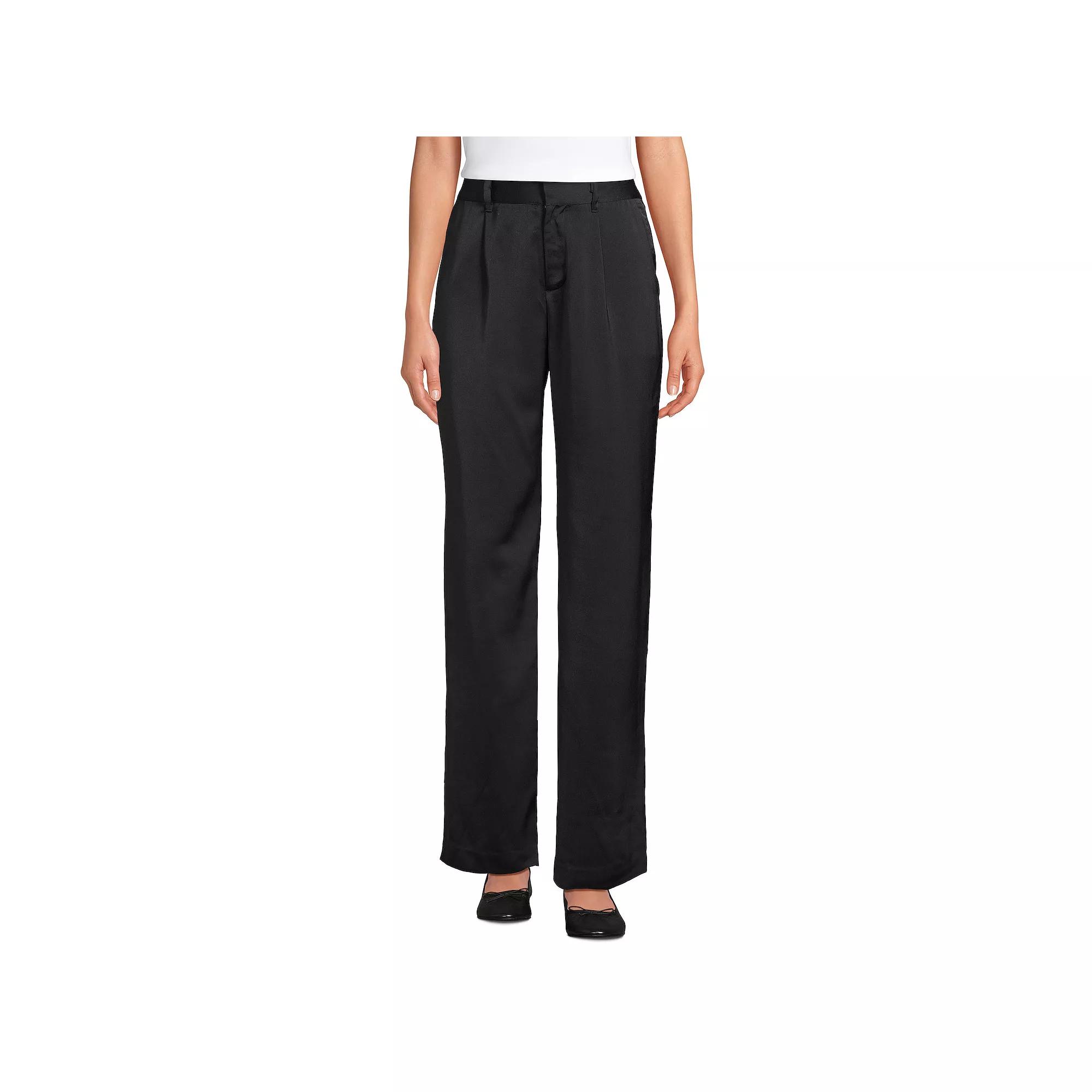 Women's Lands' End Satin Wide Leg Pleated Pants,  Product Image