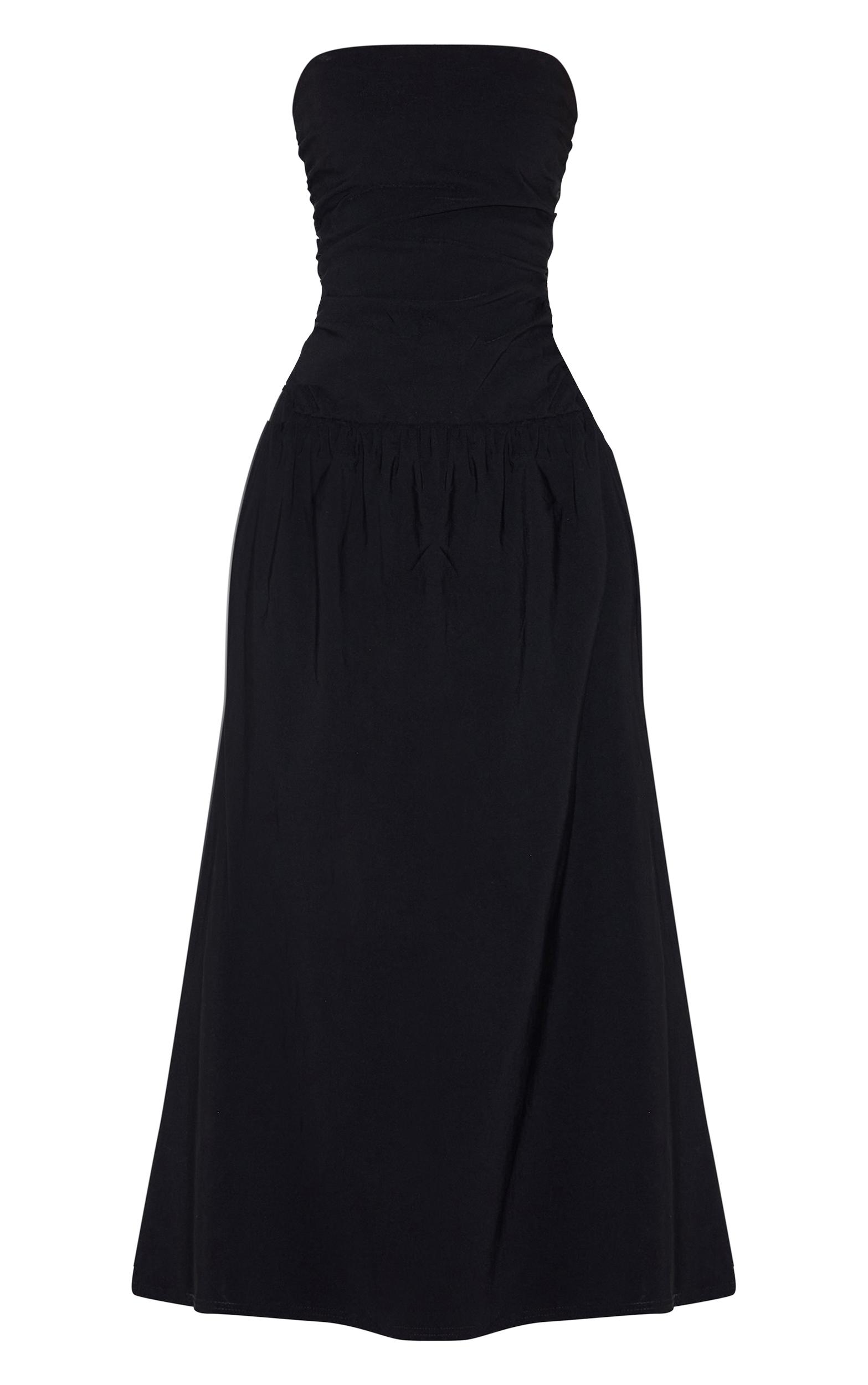 Black Stretch Woven Bandeau Ruched Maxi Dress Product Image