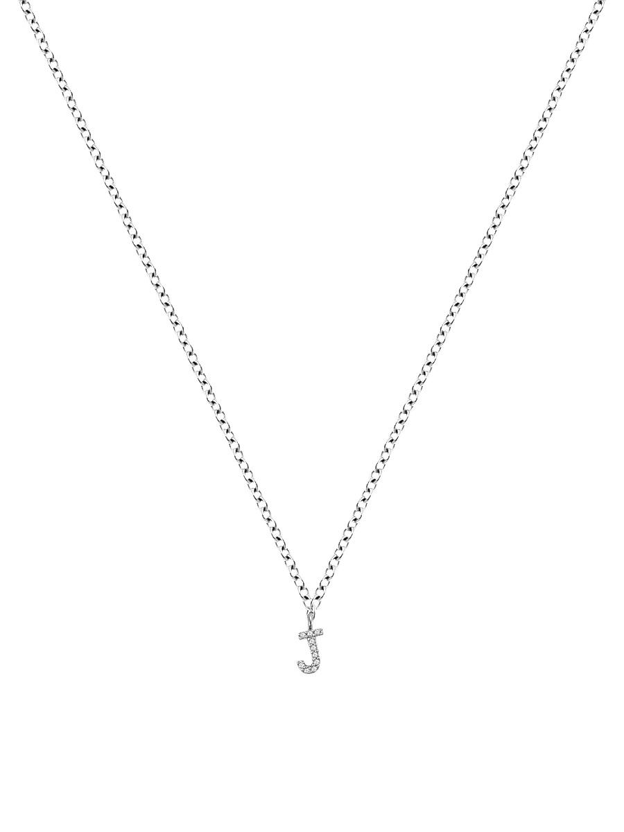 Womens 14K White Gold Diamond Intial Pendant Necklace Product Image