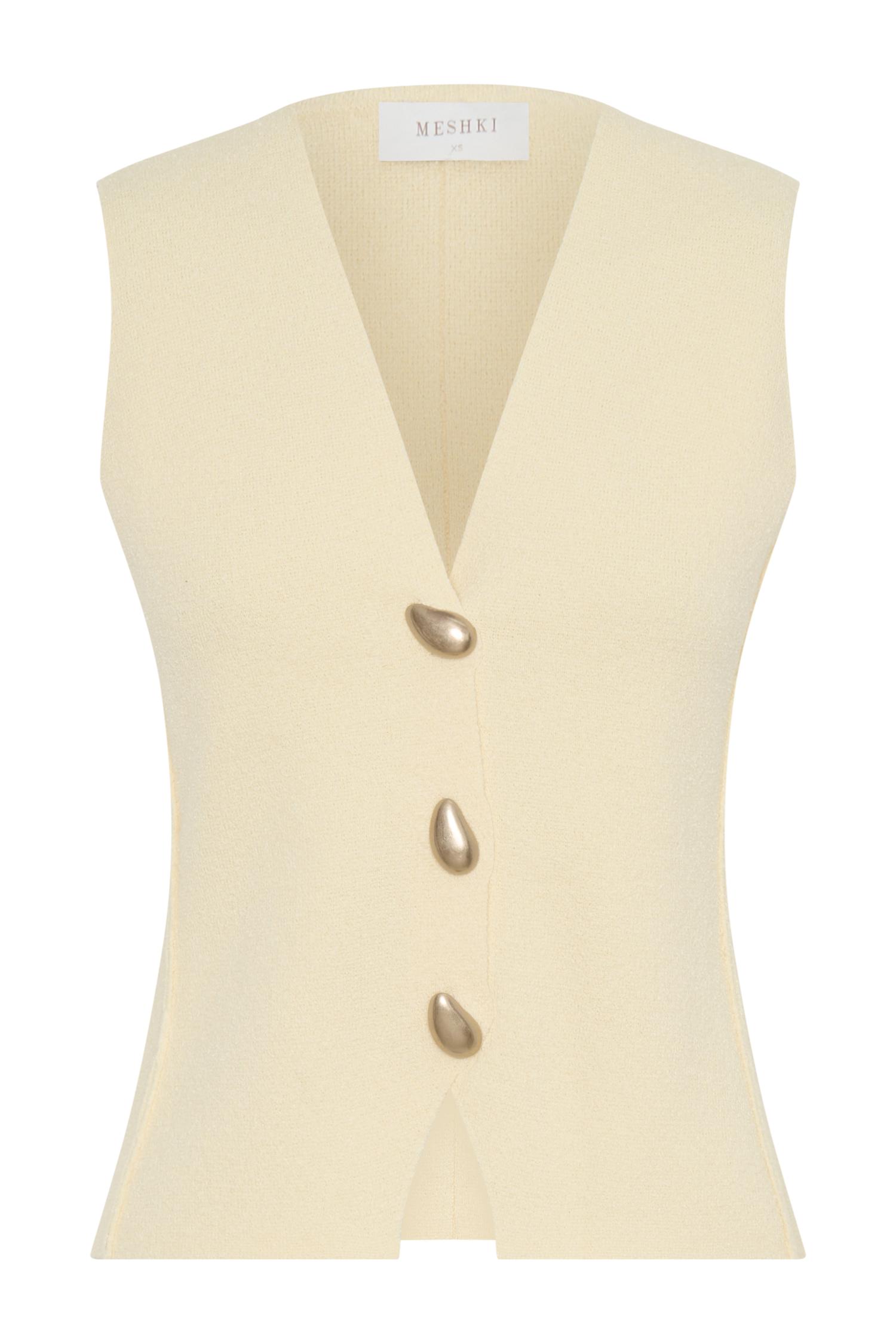 Malika Sleeveless Gold Button Vest - Lemon Product Image