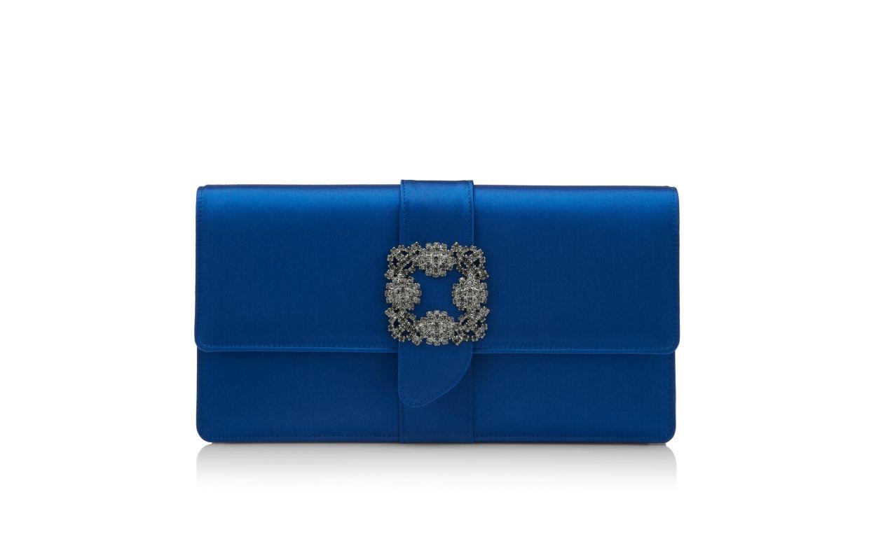 CAPRI Blue Satin Jewel Buckle Clutch Product Image