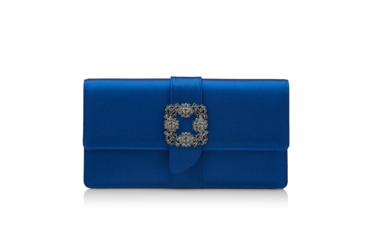 CAPRI Blue Satin Jewel Buckle Clutch Product Image