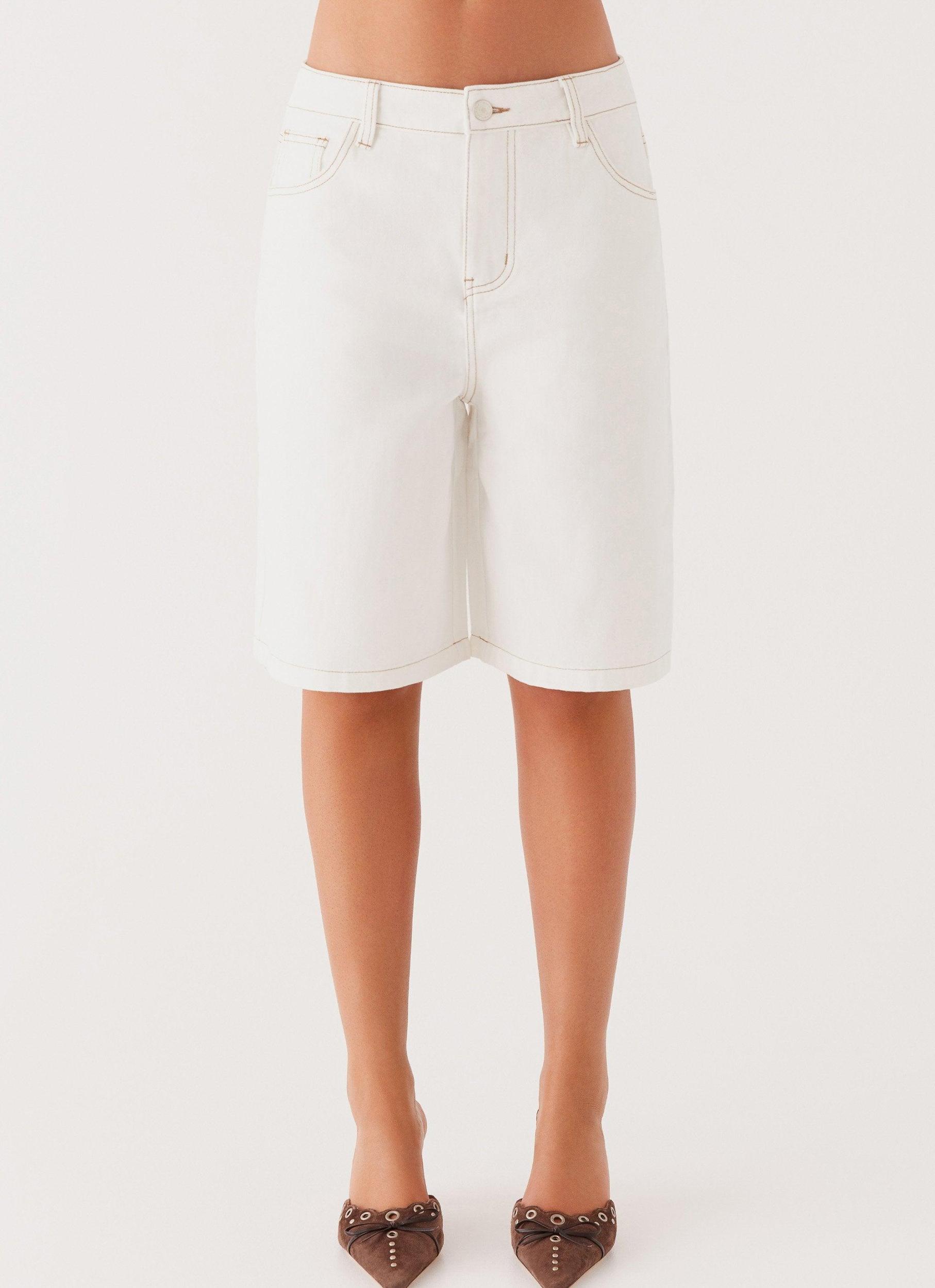 Lottie Low Rise Jorts - White Product Image