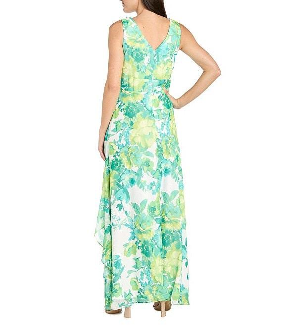 R & M Richards Floral V-Neck Chiffon A-Line Dress Product Image