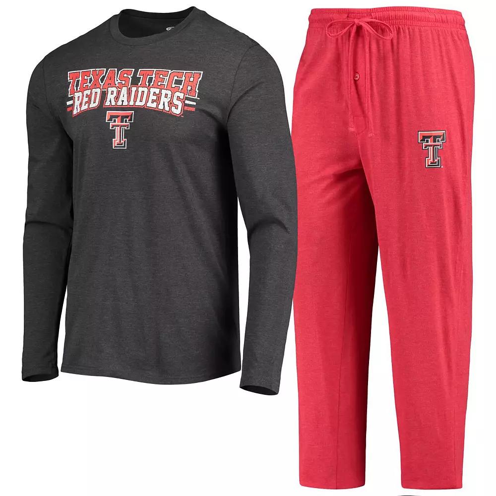 Men's Concepts Sport Red/Heathered Charcoal Texas Tech Red Raiders Meter Long Sleeve T-Shirt & Pants Sleep Set, Size: Small Product Image