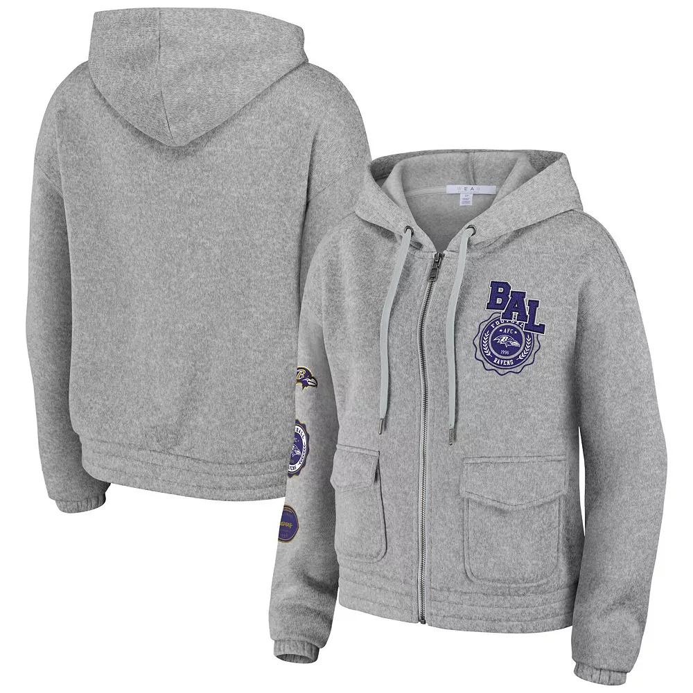 Women's WEAR by Erin Andrews Heather Gray Baltimore Ravens Full-Zip Hoodie, Size: Small, Grey Product Image