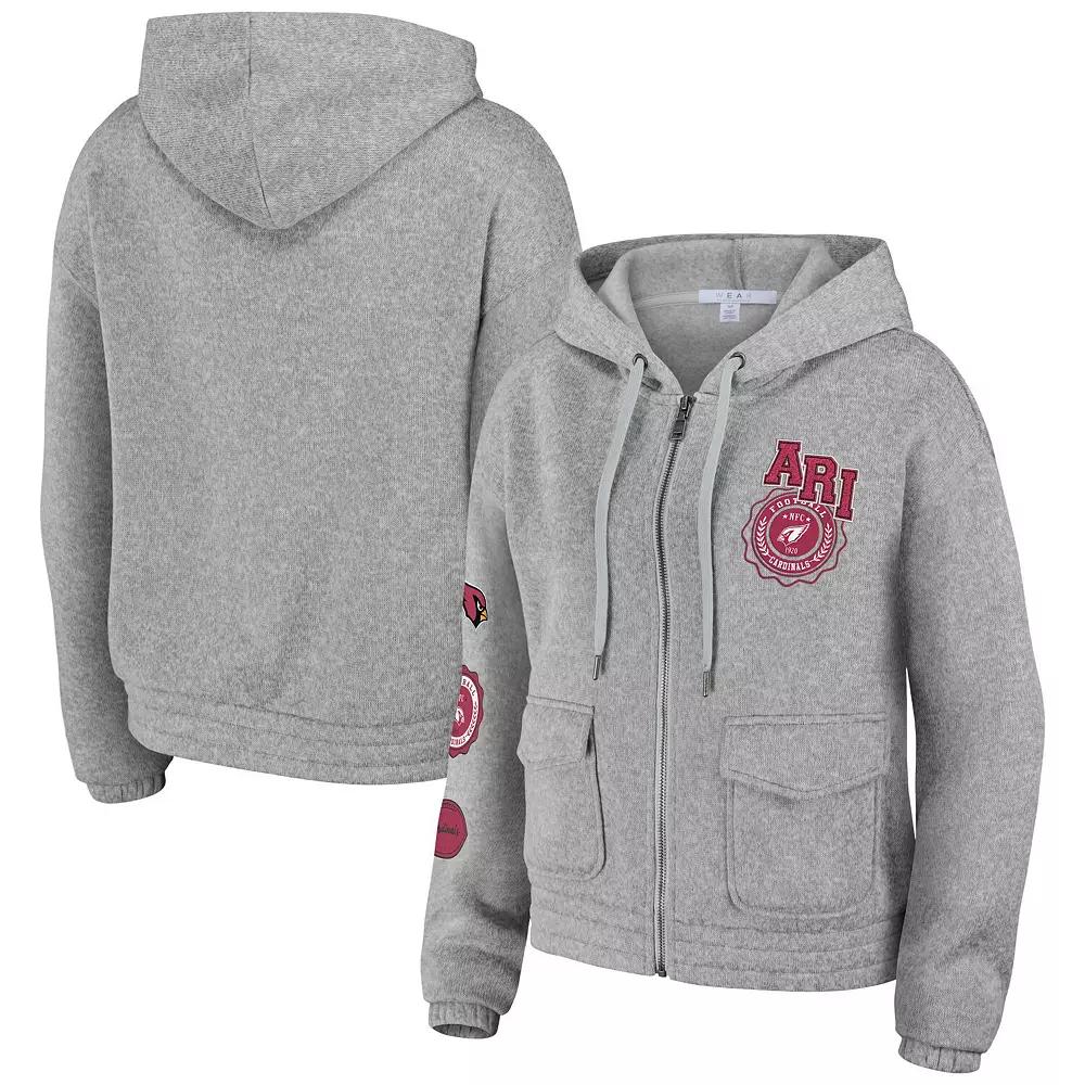 Women's WEAR by Erin Andrews Heather Gray Arizona Cardinals Full-Zip Hoodie, Size: Small, Grey Product Image