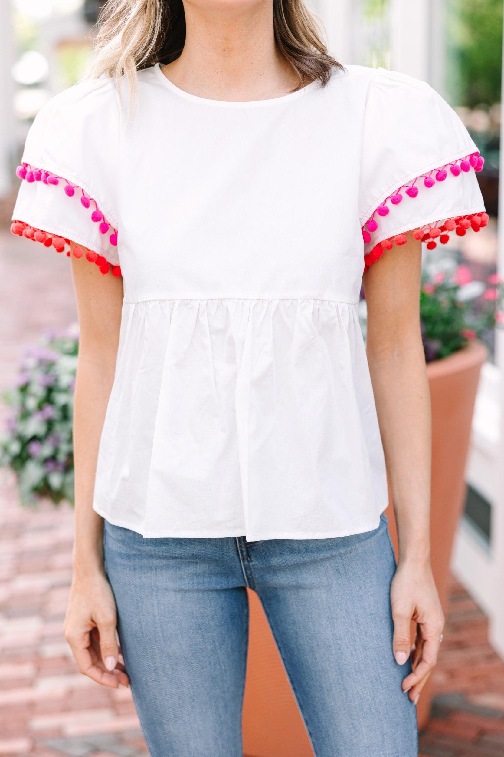 Festive Flare White Pompom Top Female Product Image