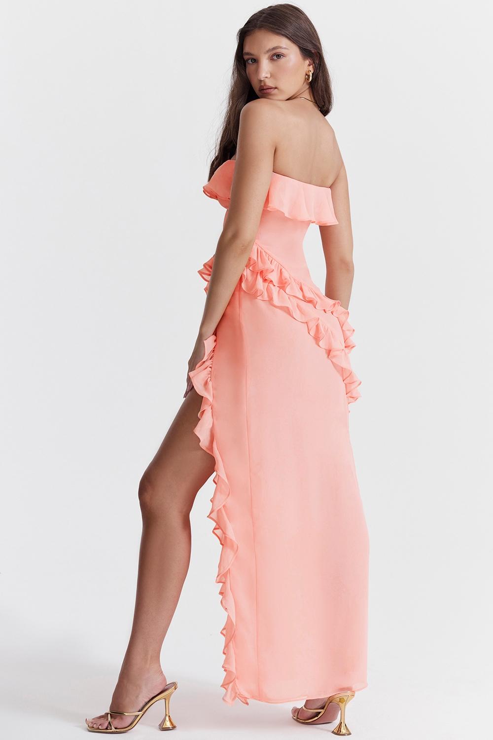 Sarina  apricot ruffle maxi dress Product Image