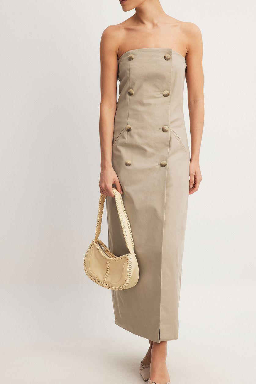 Gabardine Strapless Buttoned Maxi Dress Product Image